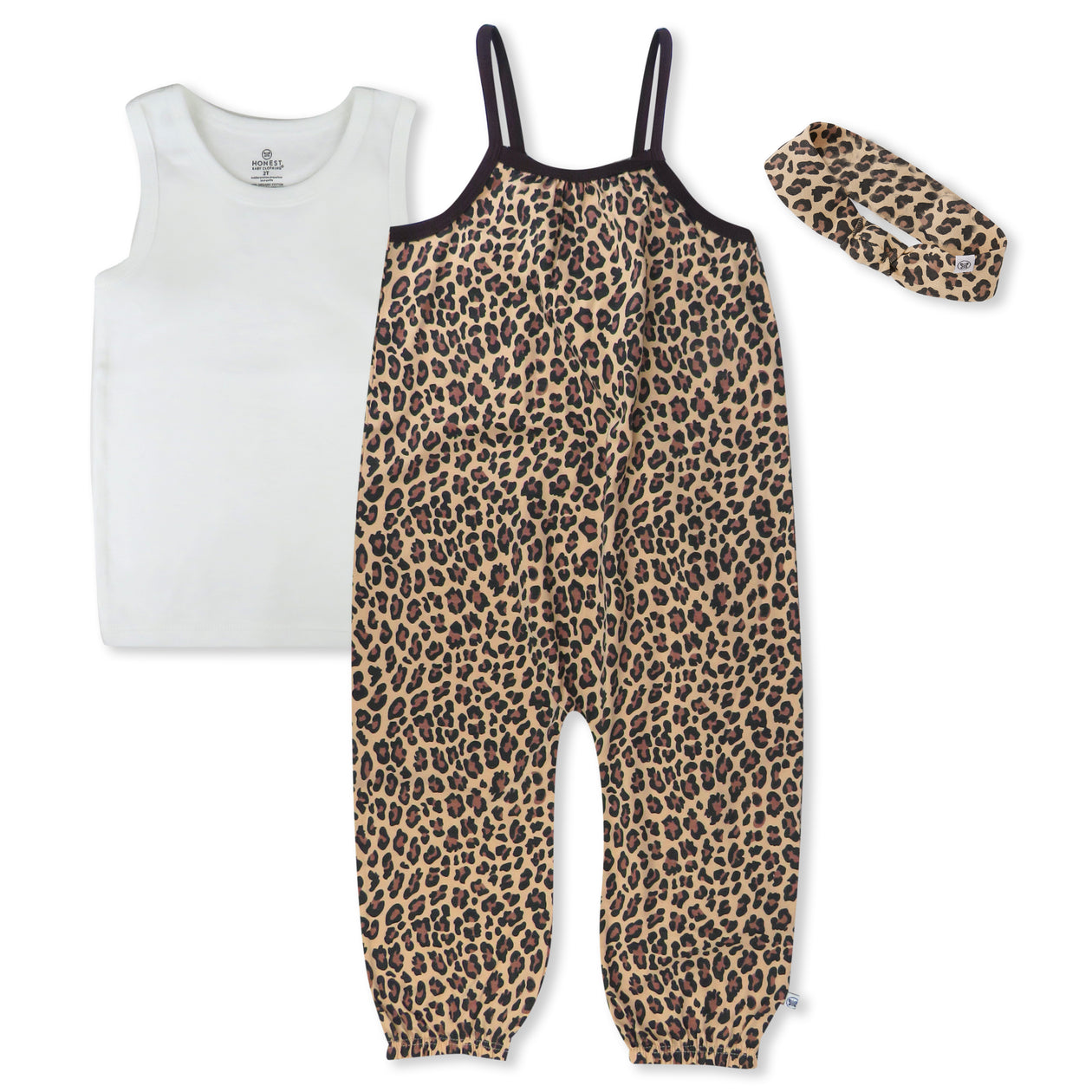 Toddler 3-Piece Organic Cotton Strappy Romper, Tank Top, and Headband Set, Cheetah