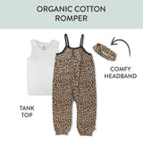 Go to slide 3, Toddler 3-Piece Organic Cotton Strappy Romper, Tank Top, and Headband Set, Cheetah