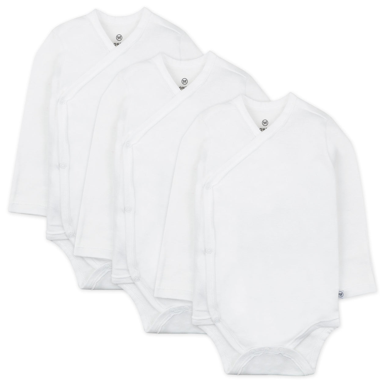 3-Pack Organic Cotton Long Sleeve Side-Snap Kimono Bodysuits, Bright White