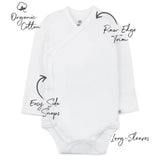 Go to slide 2, 3-Pack Organic Cotton Long Sleeve Side-Snap Kimono Bodysuits, Bright White