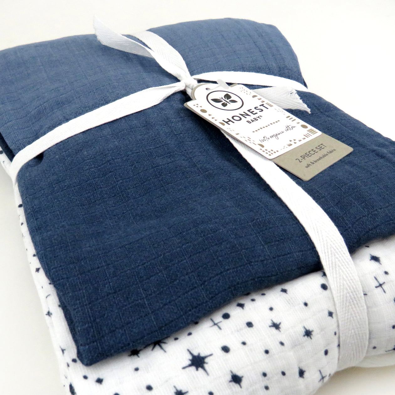 2-Pack Organic Cotton Swaddle Blankets, Twinkle Star Navy
