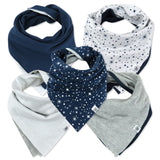 Go to slide 1, Multipack Organic Cotton Reversible Bandana Bib Burp Cloths, 5-Pack Twinkle Star Navy