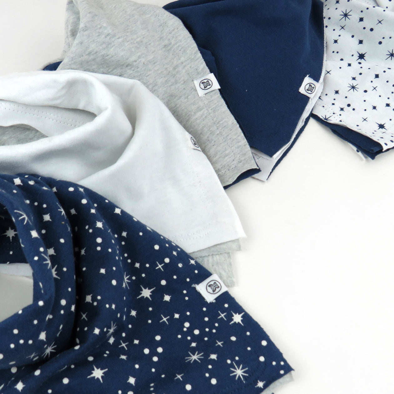 Multipack Organic Cotton Reversible Bandana Bib Burp Cloths, 5-Pack Twinkle Star Navy