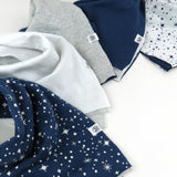 Go to slide 4, Multipack Organic Cotton Reversible Bandana Bib Burp Cloths, 5-Pack Twinkle Star Navy