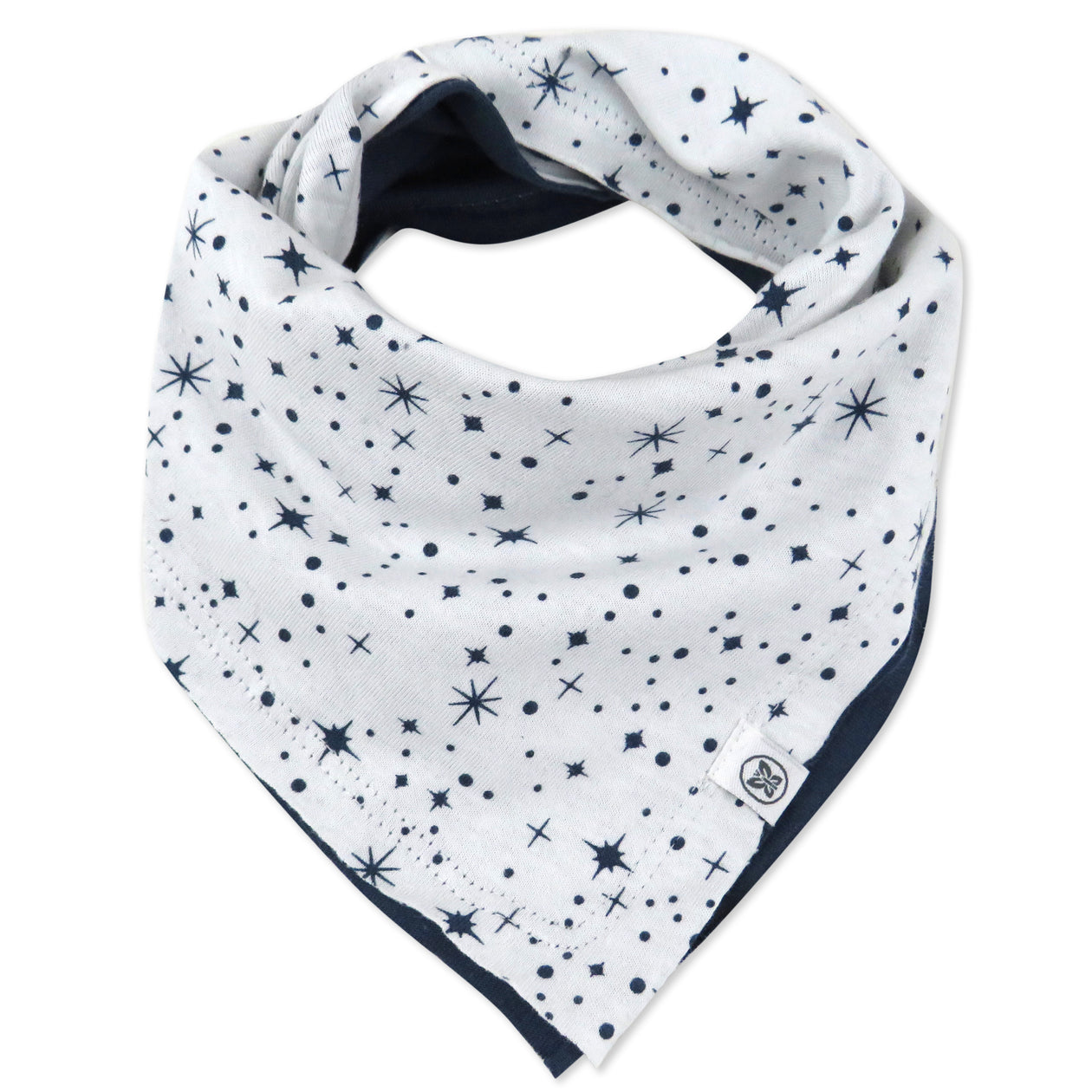 Multipack Organic Cotton Reversible Bandana Bib Burp Cloths, 5-Pack Twinkle Star Navy