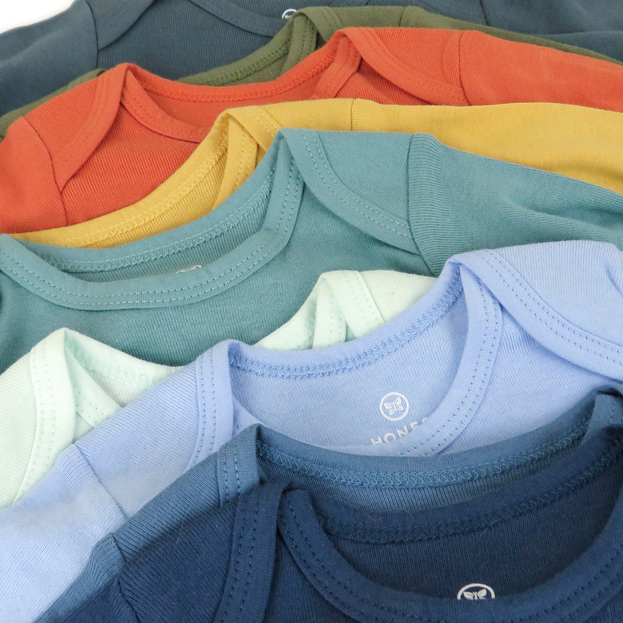 10-Pack Organic Cotton Short Sleeve Bodysuits, Rainbow Blue Gems