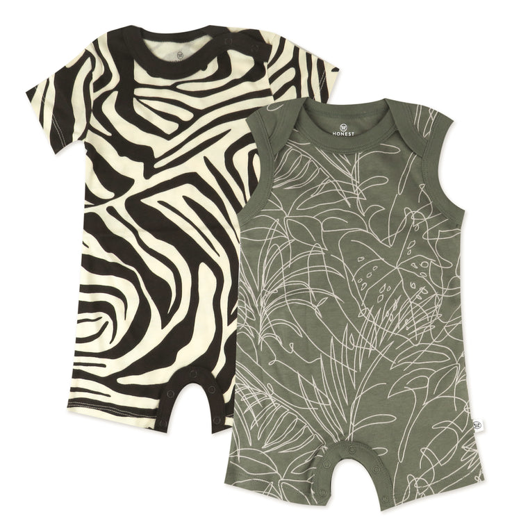 2-Piece Organic Cotton Short Sleeve and Tank Romper, Avocado Leaf