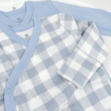 Go to slide 2, 3-Pack Organic Cotton Long Sleeve Side-Snap Bodysuits, Blue Painted Buffalo Check