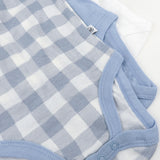 Go to slide 3, 3-Pack Organic Cotton Long Sleeve Side-Snap Bodysuits, Blue Painted Buffalo Check