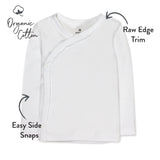 Go to slide 3, 3-Pack Honestly Pure Organic Cotton Long Sleeve Side-Snap Kimono Tops, Bright White