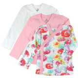 Go to slide 1, 3-Pack Organic Cotton Long Sleeve Side-Snap Kimono Tops, Rose Blossom