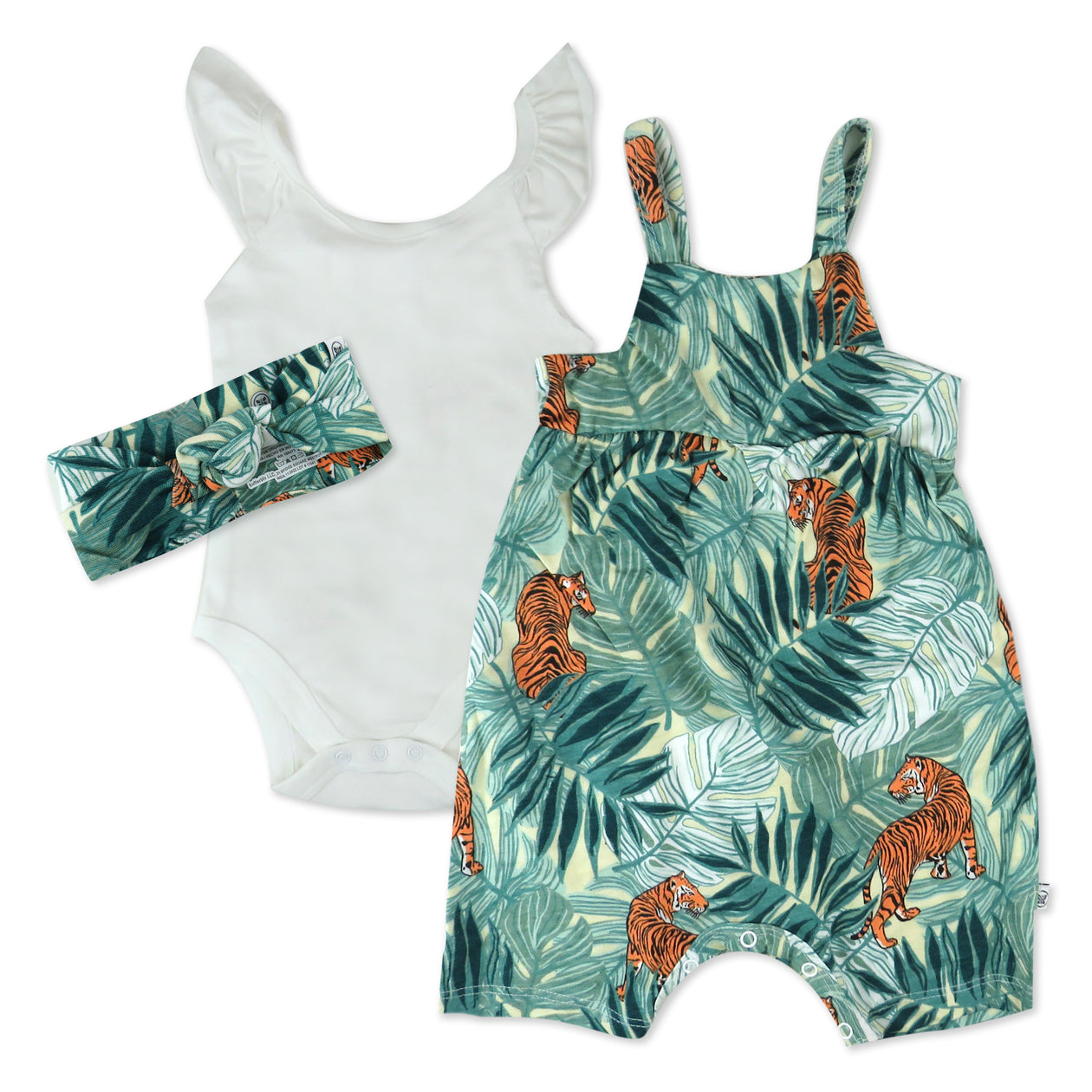 3-Piece Tank Bubble Bodysuit, Romper and Headband Set, Tiger Time