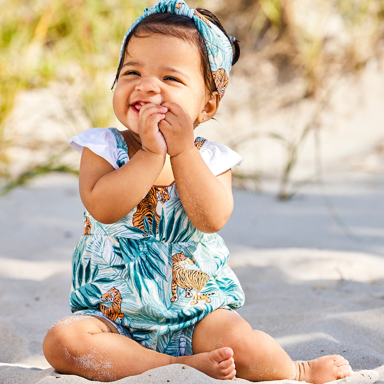 3-Piece Tank Bubble Bodysuit, Romper and Headband Set, Tiger Time