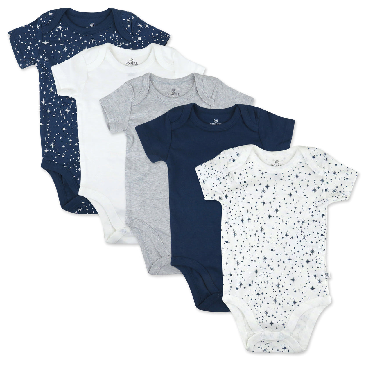 5-Pack Organic Cotton Short Sleeve Bodysuits, Twinkle Star Navy