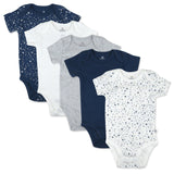 Go to slide 1, 5-Pack Organic Cotton Short Sleeve Bodysuits, Twinkle Star Navy
