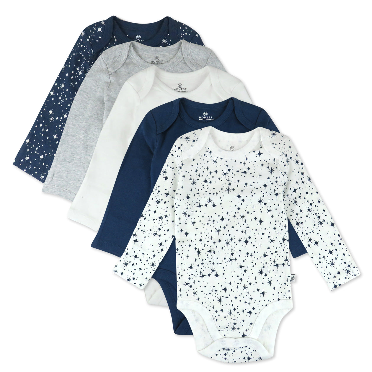 5-Pack Organic Cotton Long Sleeve Bodysuits, Twinkle Star Navy