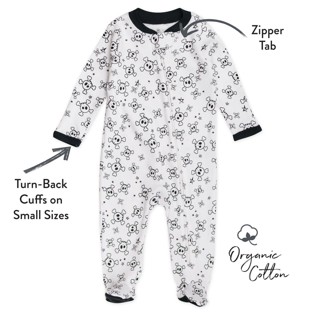 Organic Cotton Sleep & Plays, Tossed Skulls