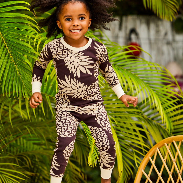 4-Piece Long Sleeve PJ Set, Tropical Black Pineapple