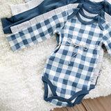 4-Pack Organic Cotton Long Sleeve Bodysuits, Navy Blue Check