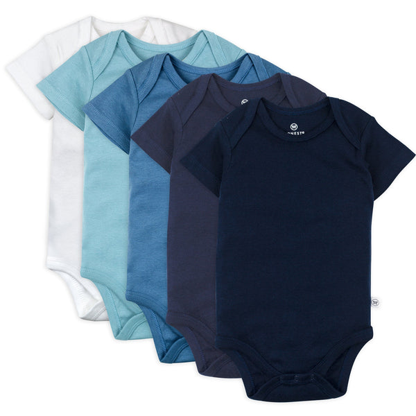 5-Pack Organic Cotton Short Sleeve Bodysuits, Blue Ombre