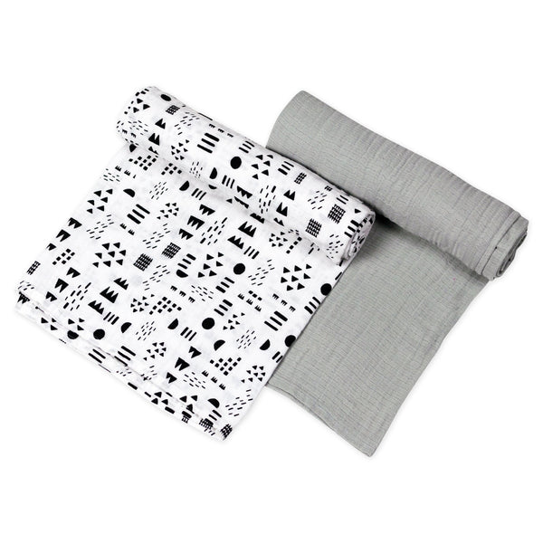 2-Pack Organic Cotton Swaddle Blankets, Pattern Play/Gray