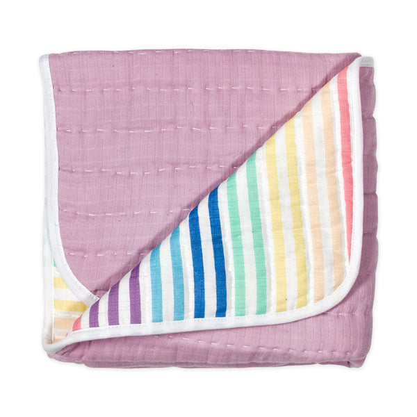 Organic Cotton Hand-Quilted Blanket, Rainbow Stripe