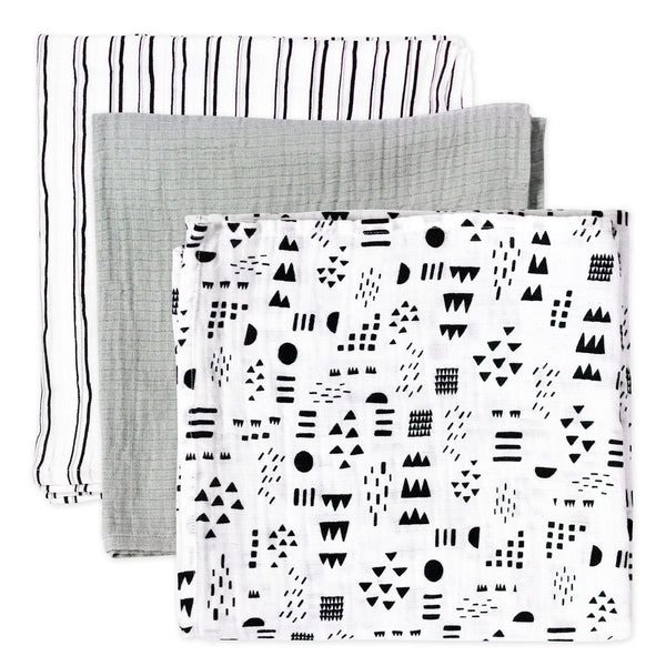 3-Pack Organic Cotton Swaddling Blankets, Pattern Play
