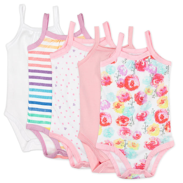 5-Pack Organic Cotton Cami Bodysuits, Rose Blossom Featured