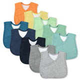 10-Pack Organic Cotton 4 in 1 Reversible Bibs, Rainbow Blues