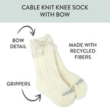 Cable Knit Knee Sock with Bow, Ivory