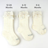 Cable Knit Knee Sock with Bow, Ivory