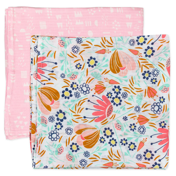 2-Pack Organic Cotton Swaddle Blankets, Flower Power