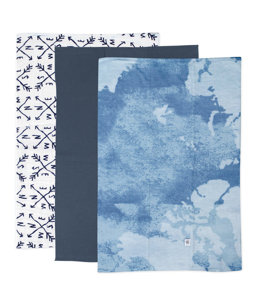 3-Pack Organic Cotton Knit Tri-fold Burp Cloths, Watercolor World