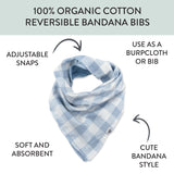 3-Pack Organic Cotton Reversible Bandana Bib Burp Cloths, Navy Blue Check