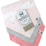 3-Pack Organic Cotton Reversible Bandana Bib Burp Cloths, Twinkle Star White/Pink