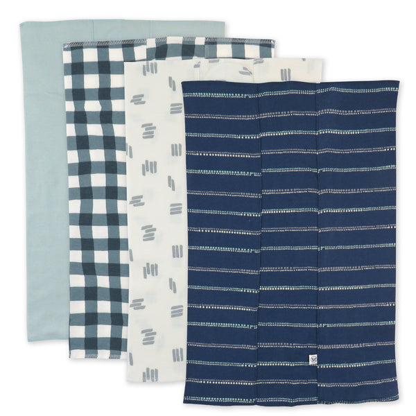 4-Pack Organic Cotton Knit Tri-fold Burp Cloths, Painted Buffalo Navy Blue