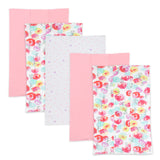 Multipack Organic Cotton Knit Tri-fold Burp Cloths, 5-Pack Rose Blossom