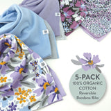 5-Pack Organic Cotton Reversible Bandana Bib Burp Cloths, Jumbo Floral Dusty Purple