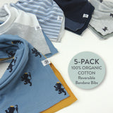 5-Pack Organic Cotton Reversible Bandana Bib Burp Cloths, Varsity Stripes