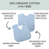 5-Pack Organic Cotton 4 in 1 Reversible Bibs, Ombre Blue