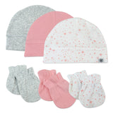 6-Piece Organic Cotton Mitt and Hat Set, Twinkle Star White/Pink