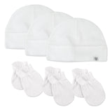 6-Piece Organic Cotton Mitt and Hat Set, Bright White