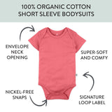 10-Pack Organic Cotton Short Sleeve Bodysuits, Rainbow Pink Gems