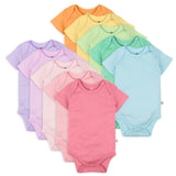 10-Pack Organic Cotton Short Sleeve Bodysuits, Rainbow Pinks