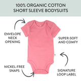 10-Pack Organic Cotton Short Sleeve Bodysuits, Rainbow Pinks