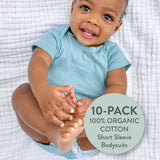 10-Pack Organic Cotton Short Sleeve Bodysuits in a Gift Box, Rainbow Blues