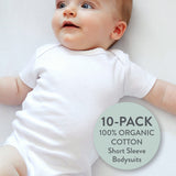 10-Pack Organic Cotton Short Sleeve Bodysuits, Bright White
