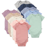 10-Pack Organic Cotton Short Sleeve Bodysuits, Pink Sunset