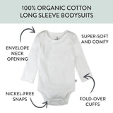 10-Pack Organic Cotton Long Sleeve Bodysuits, Bright White