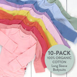 10-Pack Organic Cotton Long Sleeve Bodysuits, Rainbow Pink Gems